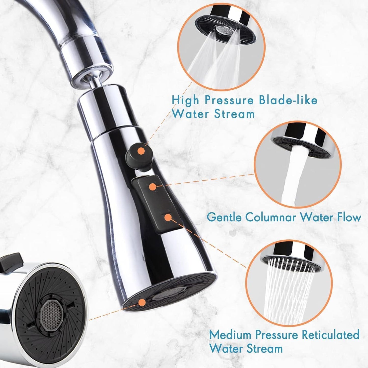 Trendemart 3 Mode Kitchen Sink Faucet Sprayer Head