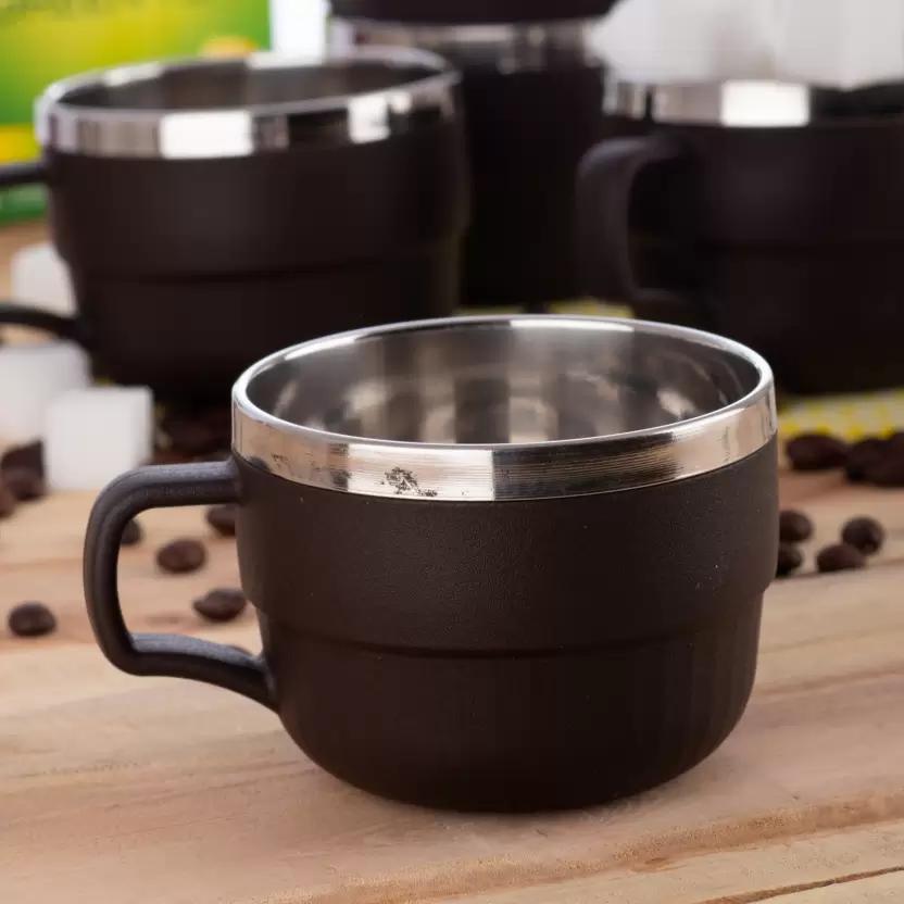 Trendemart Plastic 300 ml Tea Coffee Milk Cup & Mug with Lid Insulated Steel (Pack of 6)