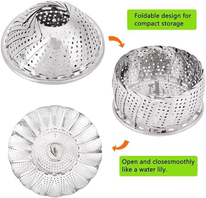 Trendemart Stainless Steel Steamer basket for Veggie/Seafood with Safety Tool