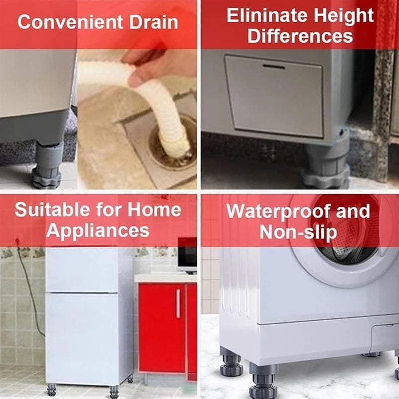 Washing Machine Vibration Pads, Floor Trays, Refrigerator Stand (4 Pcs Set)