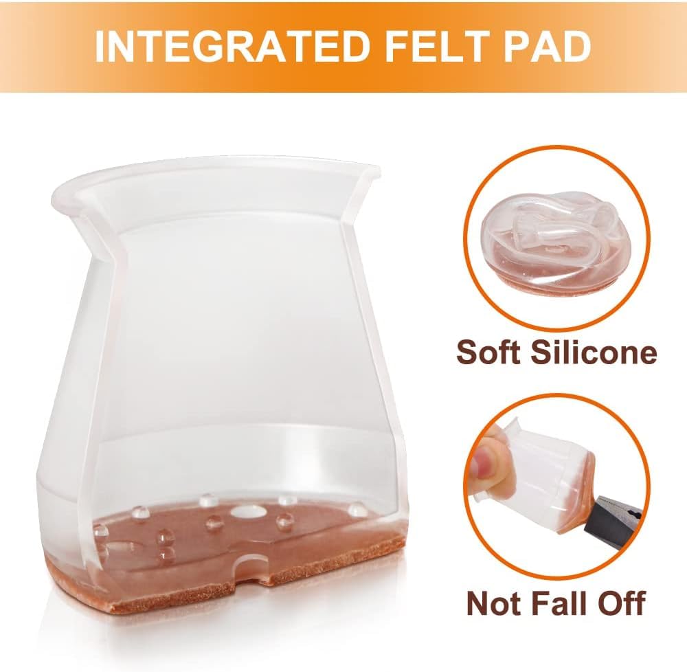 Trendemart Silicone Chair Leg Protectors with Felt for Hardwood Floors