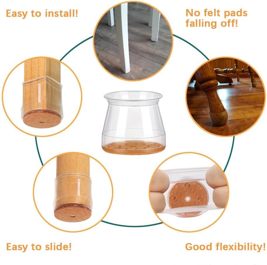 Trendemart Silicone Chair Leg Protectors with Felt for Hardwood Floors