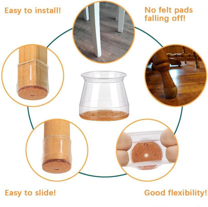 Trendemart Silicone Chair Leg Protectors with Felt for Hardwood Floors