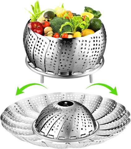Trendemart Stainless Steel Steamer basket for Veggie/Seafood with Safety Tool