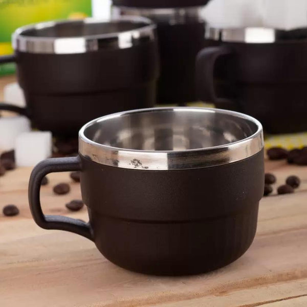 Trendemart Plastic 300 ml Tea Coffee Milk Cup & Mug with Lid Insulated Steel (Pack of 6)