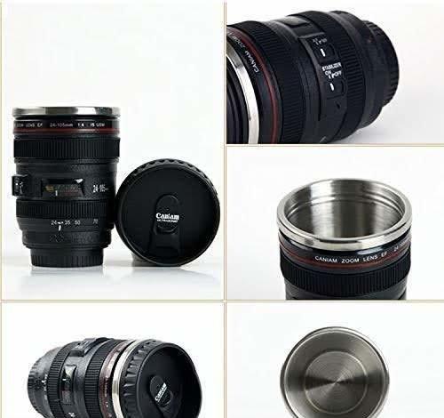 Trendemart Plastic Camera Lens Shaped Coffee Mug With Lid, 350ml (Black)