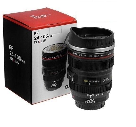 Trendemart Plastic Camera Lens Shaped Coffee Mug With Lid, 350ml (Black)